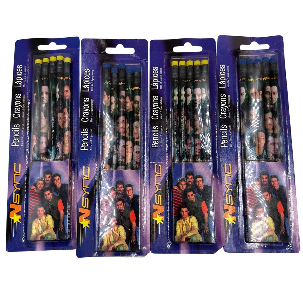 Vintage NSYNC Pencils 4 Pack Lot 2000 No 2 Lead Boy Band Memorabilia Y2K NEW